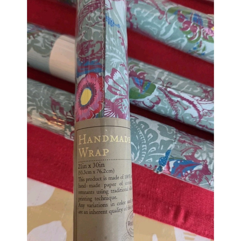 World Market Handmade Wrapping Paper 5 Rolls 21x30 Blue Floral Unique Present